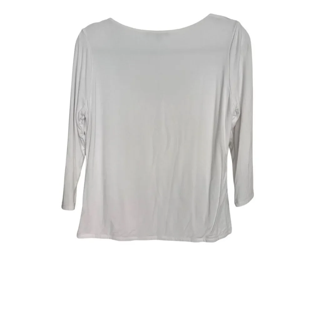 Boston Proper scoop neck 3/4 Sleeve Top Blouse Women’s Size Medium White Stretch